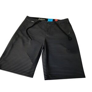 Fox Racing Board Shorts Mens 33 Black Grey Striped Hydro Series Swim Trunks